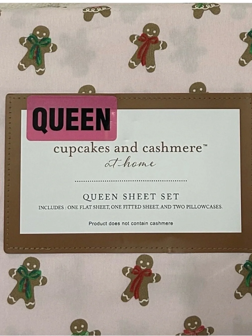 Cupcakes and Cashmere Queen Pink Gingerbread Man CHRISTMAS Holiday Sheet Set